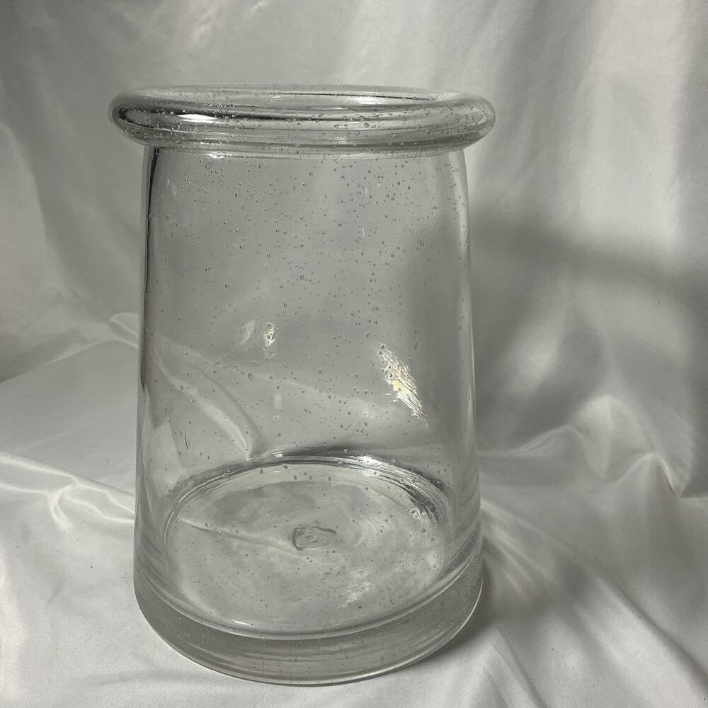 Large Hand Blown Clear Bubble Glass 10” Heavy 6 Lb Rolled Rim Pontil Artesian